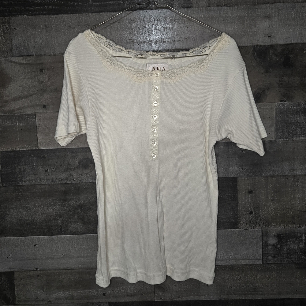 Cream Lace Trim Women's Top